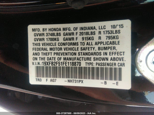 Honda Civic Sedan Lx 2015 19XFB2F51FE118870 Image 9
