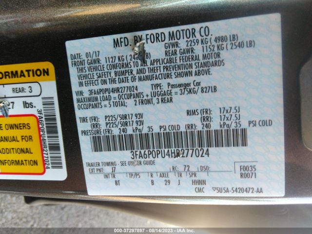 3FA6P0PU4HR277024 Ford Fusion Energi Se