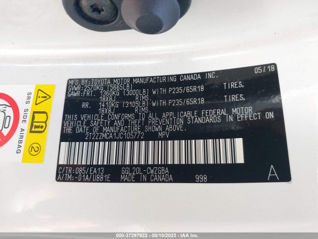2T2ZZMCA1JC105772 Lexus Rx Rx 350