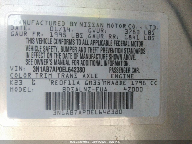 2014 NISSAN SENTRA FE+ SV VIN: 3N1AB7AP0EL642380