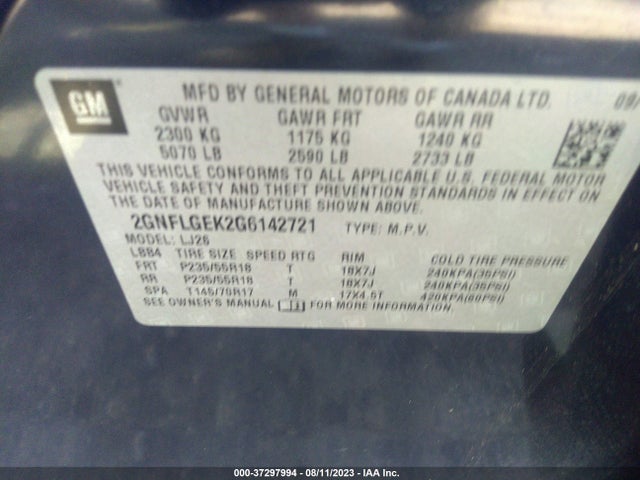 Chevrolet Equinox Ltz 2016 2GNFLGEK2G6142721 Image 9