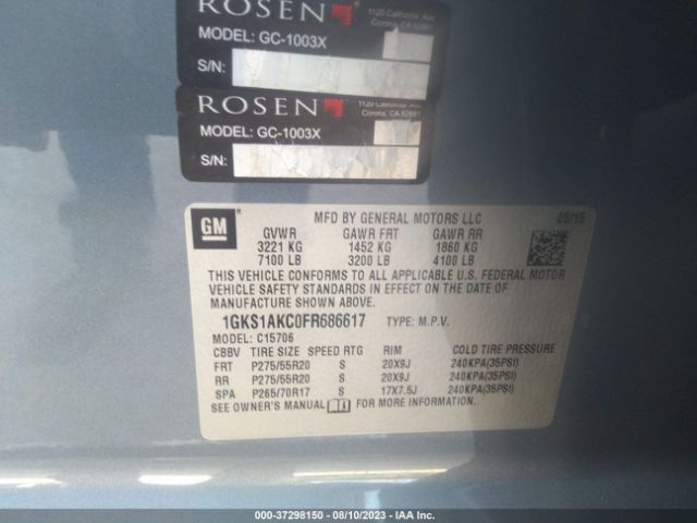 1GKS1AKC0FR686617 GMC YUKON SLE