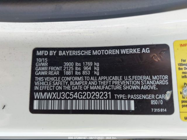 WMWXU3C54G2D29231 Mini Cooper Hardtop 4 Door S