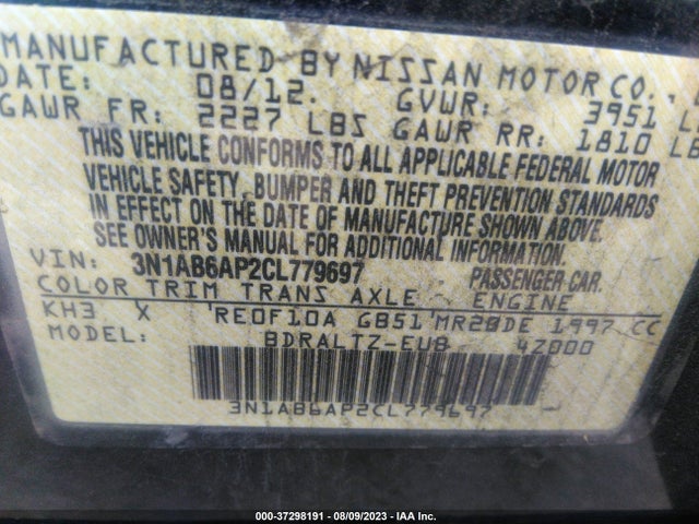 2012 NISSAN SENTRA 2.0 SR VIN: 3N1AB6AP2CL779697
