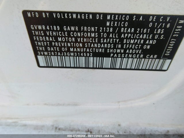 3VW267AJ3GM314592 Volkswagen Jetta Sedan 1.4t S