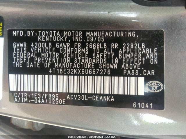 2006 TOYOTA CAMRY LE VIN: 4T1BE32KX6U667276