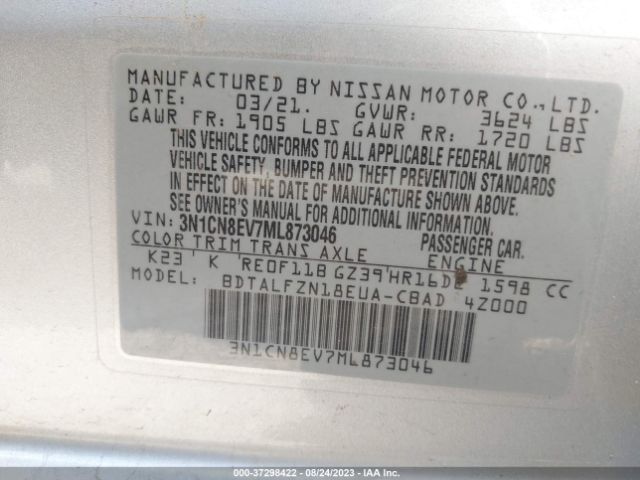 3N1CN8EV7ML873046 Nissan VERSA SV