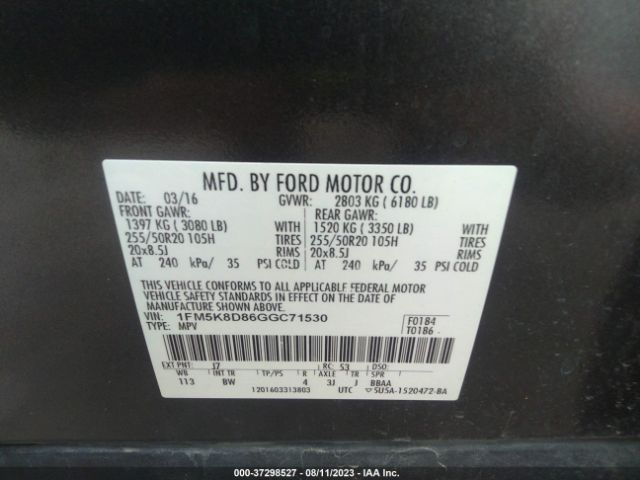 1FM5K8D86GGC71530 Ford EXPLORER XLT