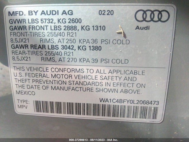 WA1C4BFY0L2068473 Audi Sq5 Prestige