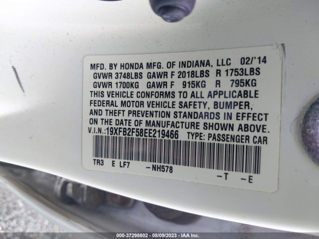 Honda Civic Sedan Lx 2014 19XFB2F58EE219466 Image 9