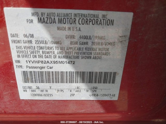 2009 MAZDA MAZDA6 I GRAND TOURING VIN: 1YVHP82AX95M01472