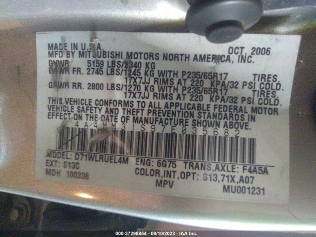 2007 MITSUBISHI ENDEAVOR SE VIN: 4A4MM31S97E035682