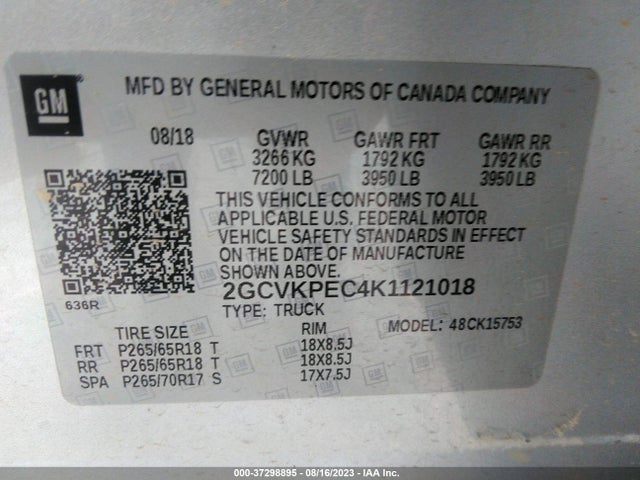 2019 CHEVROLET SILVERADO 1500 LD LT VIN: 2GCVKPEC4K1121018