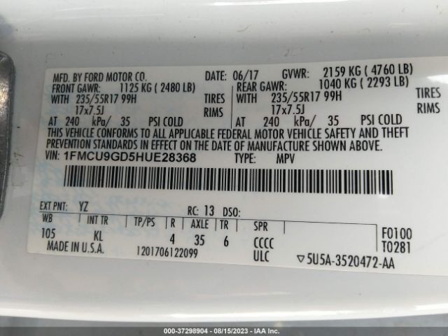 1FMCU9GD5HUE28368 Ford ESCAPE SE