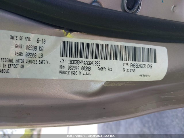 2010 DODGE CALIBER MAINSTREET VIN: 1B3CB3HA4AD641895