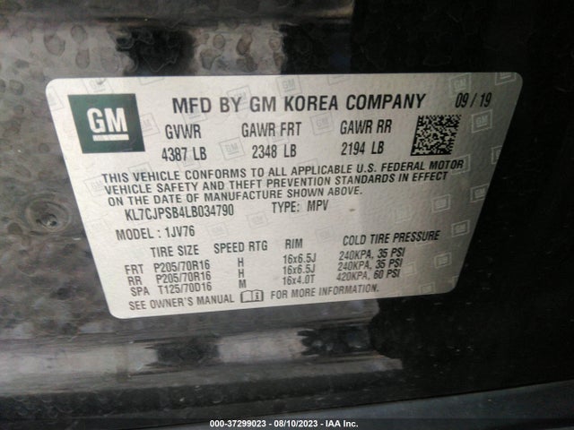 Chevrolet Trax Lt 2020 KL7CJPSB4LB034790 Image 9