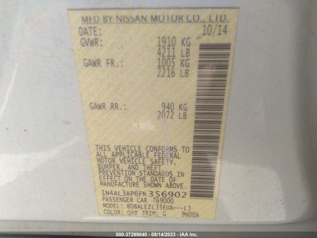 Nissan Altima 2.5 S 2015 1N4AL3AP6FN356902 Image 9
