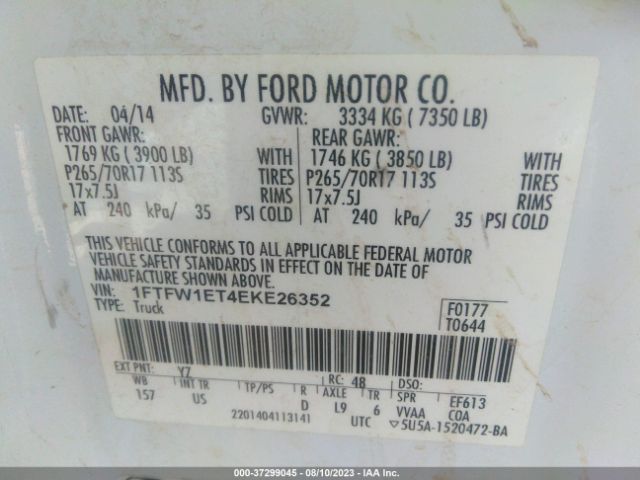 1FTFW1ET4EKE26352 Ford F-150 Xl/xlt/fx4/lariat