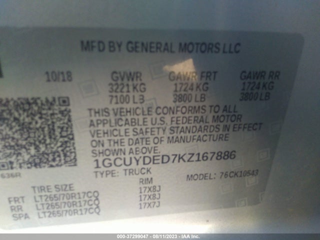 Chevrolet Silverado 1500 Lt 2019 1GCUYDED7KZ167886 Image 9