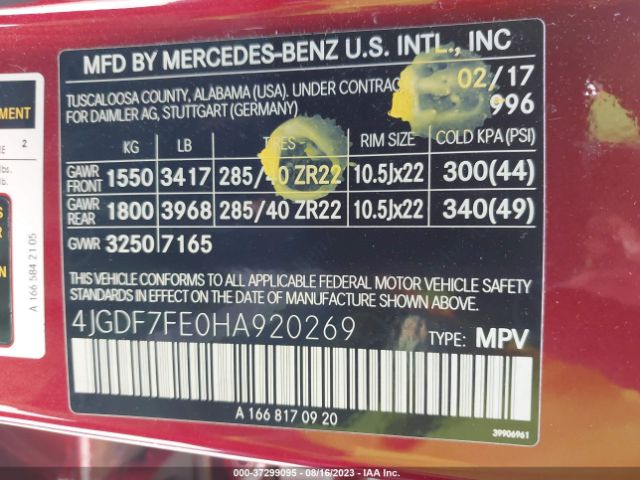 4JGDF7FE0HA920269 Mercedes-Benz Gls Amg Gls 63