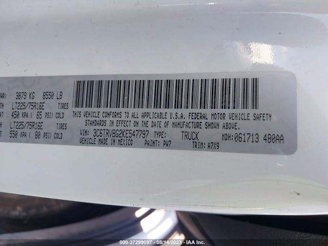 3C6TRVBG2KE547797 RAM Promaster Cargo Van