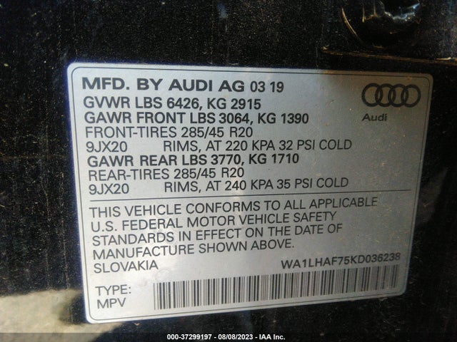 WA1LHAF75KD036238 Audi Q7 Premium Plus