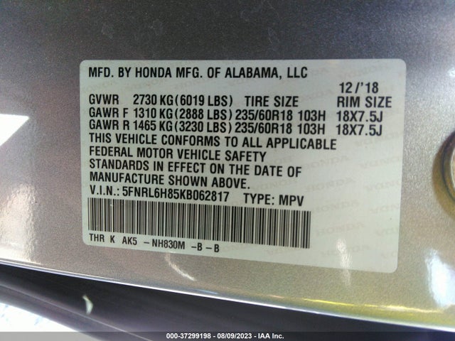 Honda Odyssey Touring 2019 5FNRL6H85KB062817 Image 15