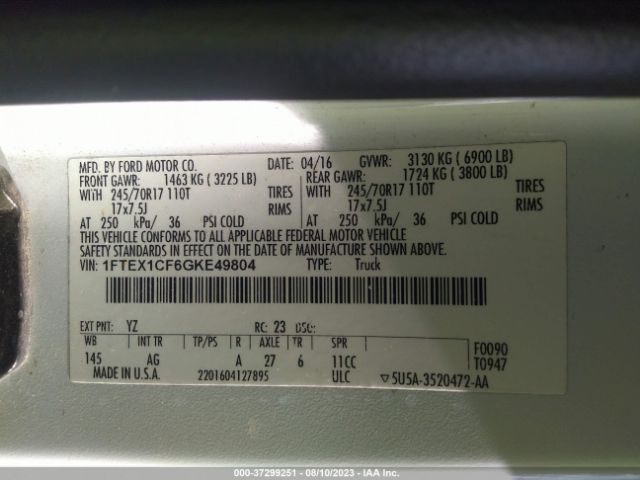 1FTEX1CF6GKE49804 Ford F-150 Xl/lariat/xlt