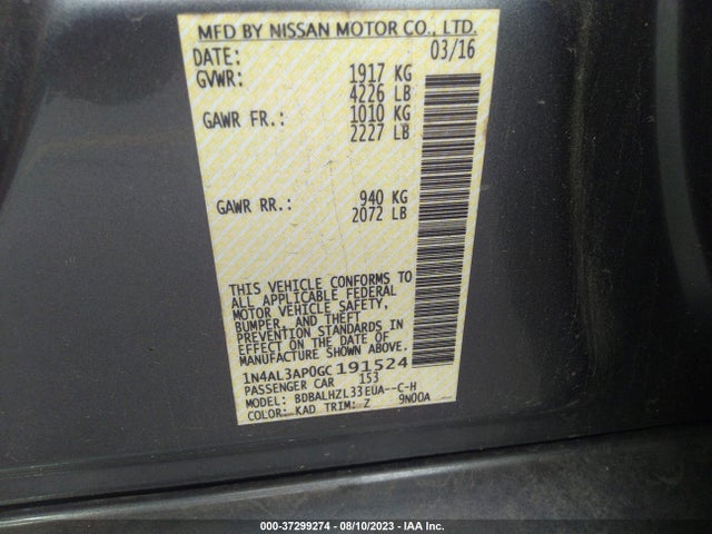 2016 NISSAN ALTIMA 2.5 SR VIN: 1N4AL3AP0GC191524