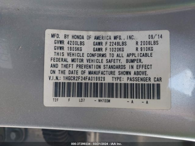 1HGCR2F34FA019929 Honda ACCORD LX