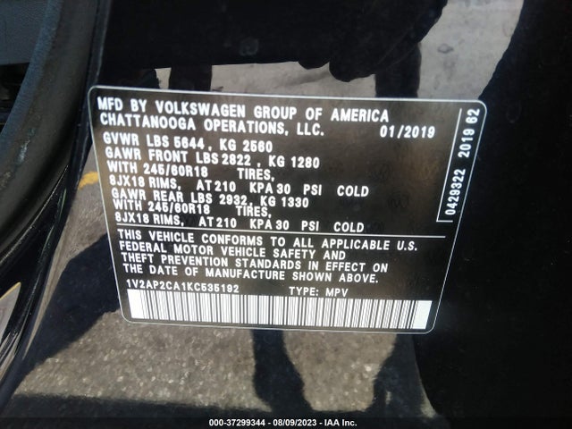 1V2AP2CA1KC535192 Volkswagen Atlas 2.0t S