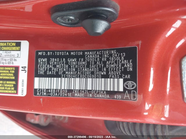 2013 TOYOTA COROLLA L/LE/S VIN: 2T1BU4EEXDC069010