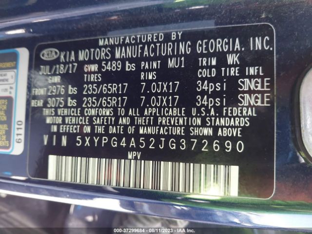 5XYPG4A52JG372690 KIA Sorento Lx V6