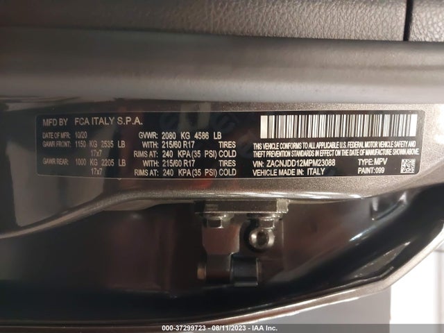 2021 JEEP RENEGADE LIMITED 4X4 VIN: ZACNJDD12MPM23088