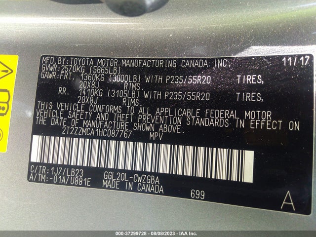 2T2ZZMCA1HC087767 Lexus Rx Rx 350