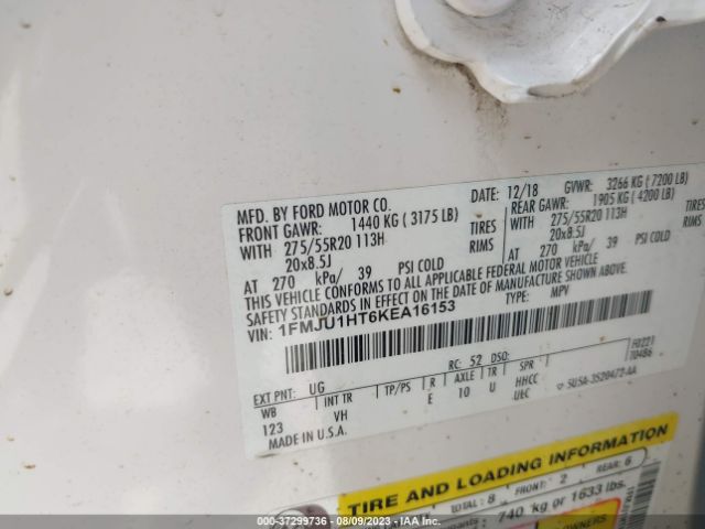 1FMJU1HT6KEA16153 Ford Expedition Xlt