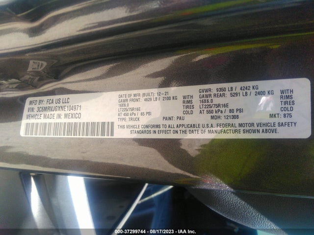 3C6MRVJGXNE104971 RAM Promaster Cargo Van