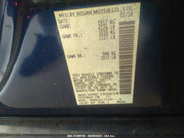 2016 NISSAN ALTIMA 2.5 SR VIN: 1N4AL3AP6GC166658