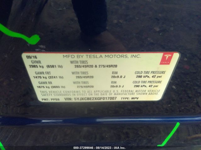 5YJXCBE2XGF017007 Tesla Model X 70d/90d/75d/60d/p100d