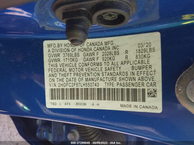 Honda Civic Sedan Lx 2020 2HGFC2F67LH550743 Image 9