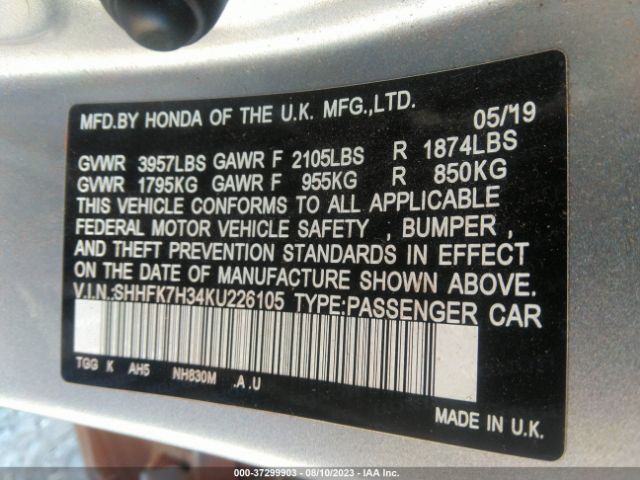 SHHFK7H34KU226105 Honda Civic Hatchback Lx