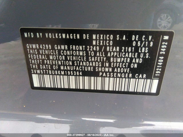 3VW5T7BU8KM195364 Volkswagen Jetta Gli 2.0t 35th Anniversary Edition/2.0t Autobahn/2.0t S