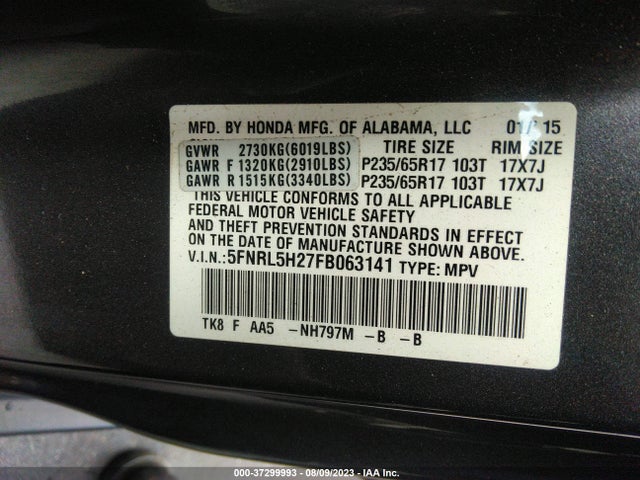 Honda ODYSSEY LX 2015 5FNRL5H27FB063141 Image 16