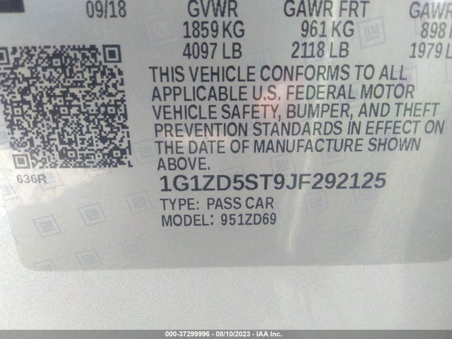 Chevrolet MALIBU LT 2018 1G1ZD5ST9JF292125 Image 9