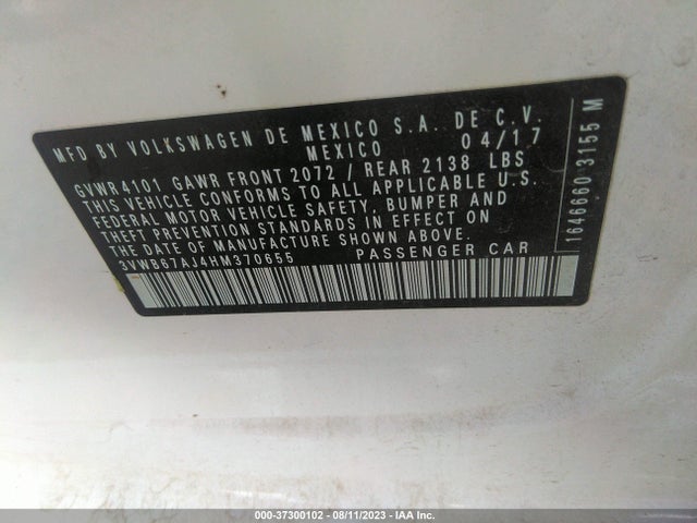 3VWB67AJ4HM370655 Volkswagen Jetta 1.4t Se