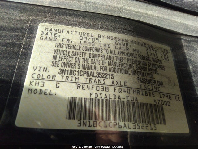 2010 NISSAN VERSA 1.8 S VIN: 3N1BC1CP6AL352215