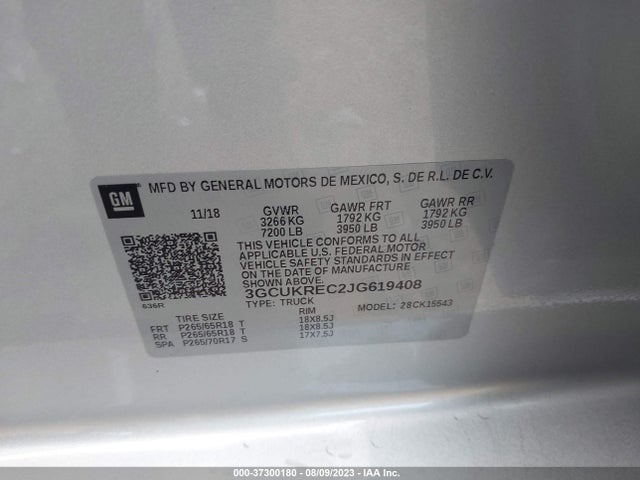 2018 CHEVROLET SILVERADO 1500 2LT VIN: 3GCUKREC2JG619408