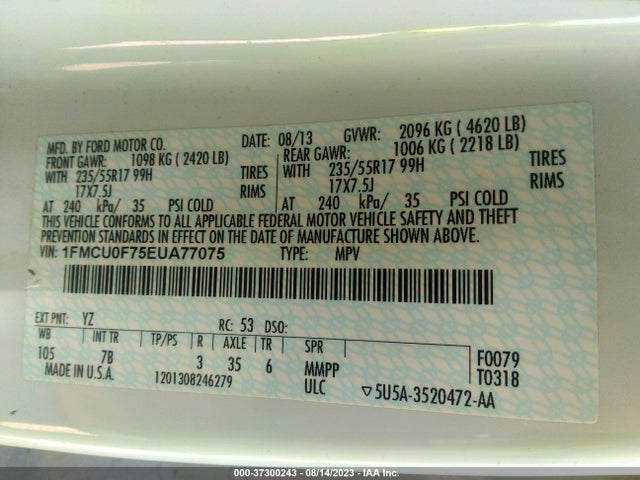 2014 FORD ESCAPE S VIN: 1FMCU0F75EUA77075