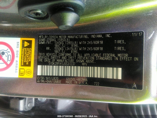 Toyota Highlander Xle 2018 5TDKZRFH1JS531237 Image 10