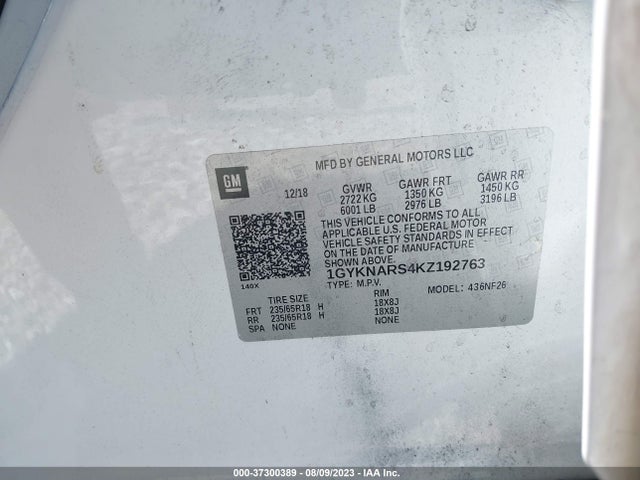 1GYKNARS4KZ192763 Cadillac Xt5 Fwd